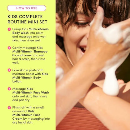 Evereden Kids Complete Routine Travel Set: Clean & Vegan 5-Piece Skin Care Set for Kids | Multi-Vitamin Kids Skin Care Set with Body Wash, Lotion