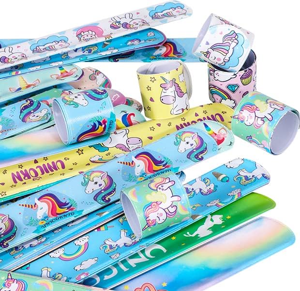 48pcs Slap Bracelets Kids Girls Snap Bracelet Bands for Rainbow Wristbands Bracelets Party Rainbow Party Fillers Decoration