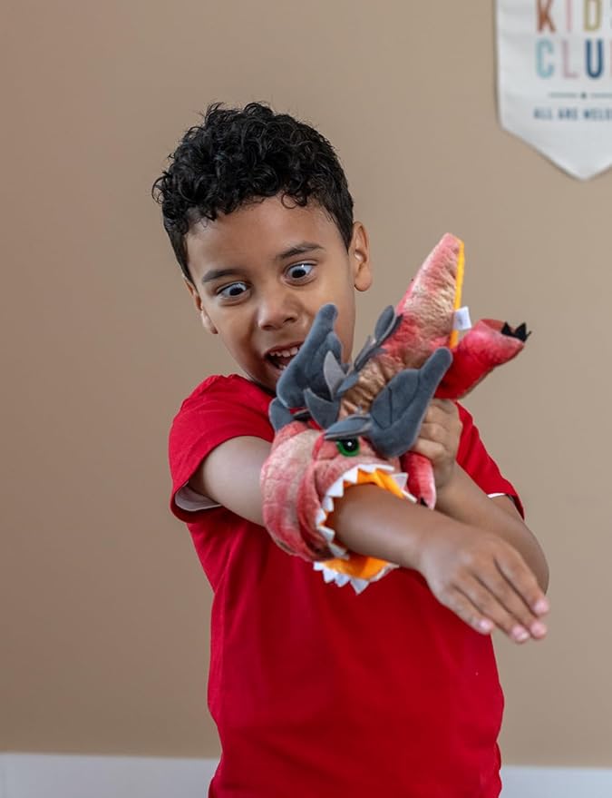 The Petting Zoo Red Dragon Stuffed Animal Plushie Slap Bracelet, Gifts for Kids, Slapstix Dragon Animals, Dragon Plush Toy 10 Inches