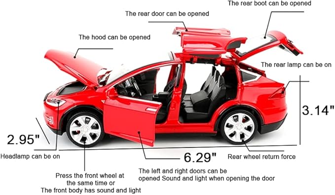 1:32 Scale Model X Alloy Car Model Diecast Toy Vehicles for Kids, Tesla car Model，Pull Back Alloy Car with Lights and Music