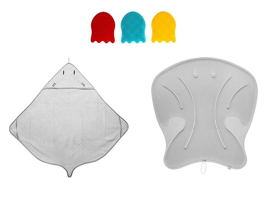 Ubbi Hooded Towel, Sink Bather & Silicone Sponge Bundle 3 Cradle