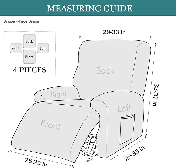 NILUOH Stretch Recliner Chair Cover 4-Pieces Recliner Covers for Large Recliner Jacquard Lazy Boy Chair Covers Soft Reclining Chair Cover Furniture Protector with Elastic Bottom (Leaf Green)