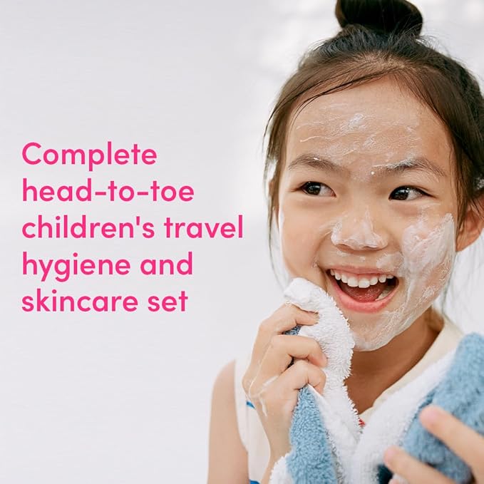Evereden Kids Complete Routine Travel Set: Clean & Vegan 5-Piece Skin Care Set for Kids | Multi-Vitamin Kids Skin Care Set with Body Wash, Lotion