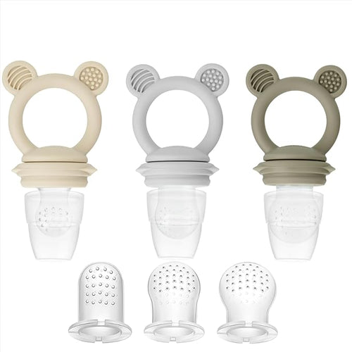 PandaEar 3 Pack Baby Fruit & Food Feeder Pacifier, Silicone Feeder Pacifier with 3 Sizes Pouches for Babies Toddlers Infants Kids