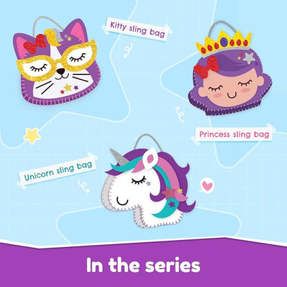 Bloomingo Art & Craft Kit - Kitty Sling Bag: Fun Mess Free Arts & Craft Kit for Kids; Design Your Own Cute DIY Craft Bag; Birthday Gift for Girls and Boys of Multicolor