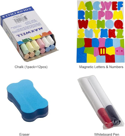 Wooden Art Easel for Kids (Double Sided) - Standing Magnetic Whiteboard Chalkboard Small Toddler Toys PM-048-H