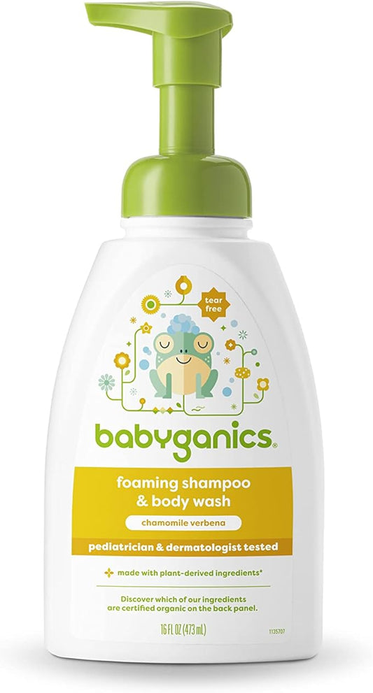 Babyganics Baby Shampoo + Body Wash Pump Bottle, Chamomile Verbena 16 Fl