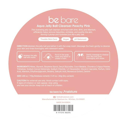 Be Bare Aqua Jelly Ball Cleanser, Daily Face Wash Korean Skin Care Cleanser Ball for Dry Skin with Allantoin for Skin Protectant (1.41oz)