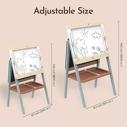 SPEEDY MONKEY Adjustable Wooden Easel for Kids, Double-Sided Chalkboard & Magnetic Whiteboard, Learning Toy for Children, Ideal Holiday Gift for Birthdays