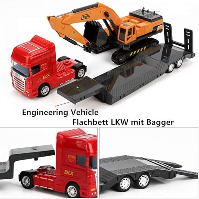 ZUKULIFE Construction Truck Toy Set Vehicles Site Playset, Flatbed Truck Excavator 3 4 5 6