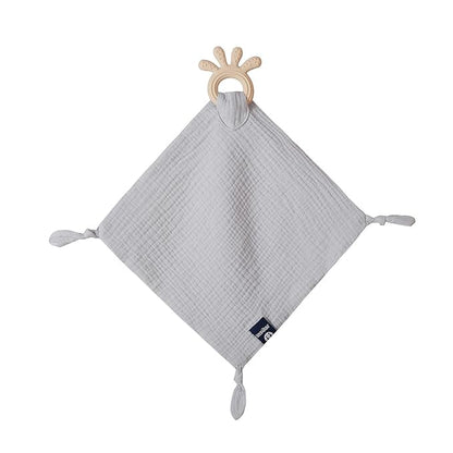 Baby Muslin Security Blanket with Food Grade Silionce Teether,Soothe Teething Toy for Boys and Girls 100% Polyester