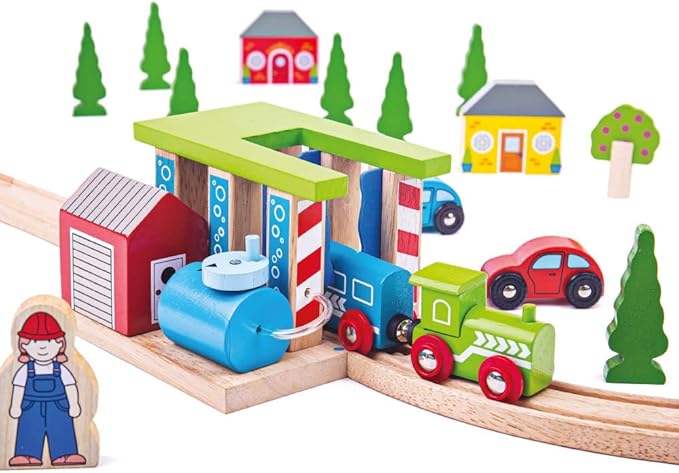 Bigjigs Rail, Wooden Train Washer, Wooden Toys, Bigjigs Train Accessories, Train Wash, Wooden Train Sets, Trains for Kids, Wooden Toys for 3 4 5 Year Olds