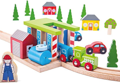 Bigjigs Rail, Wooden Train Washer, Wooden Toys, Bigjigs Train Accessories, Train Wash, Wooden Train Sets, Trains for Kids, Wooden Toys for 3 4 5 Year Olds
