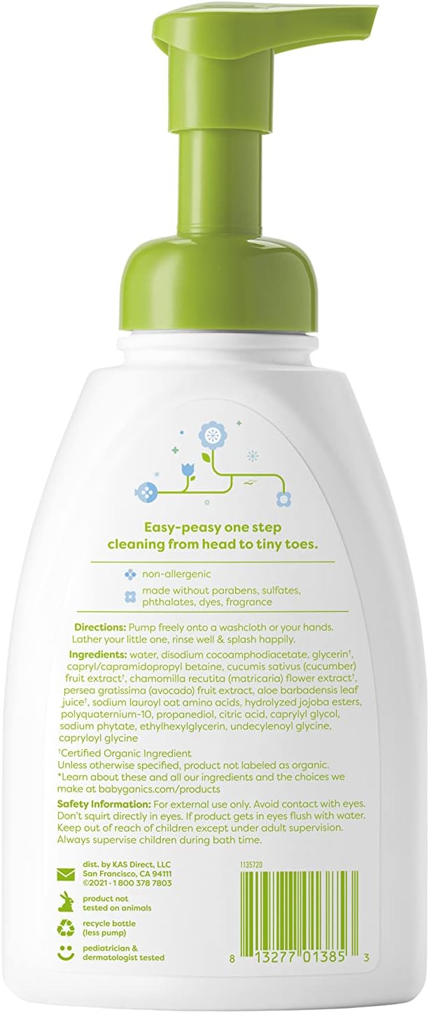 Babyganics Baby Shampoo + Body Wash Pump Bottle, Fragrance Free 16 Fl