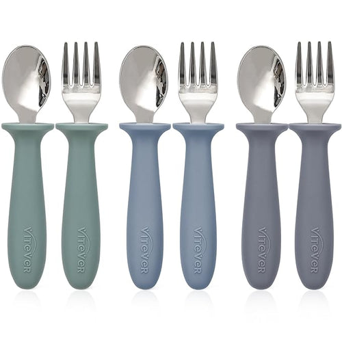 6 Pieces Toddler Utensils, Kids Safe Spoons and Forks, Children Silverware Set with Silicone Handle, 18/8 Stainless Steel, Food-grade Silicone，BPA Free - Dishwasher Safe