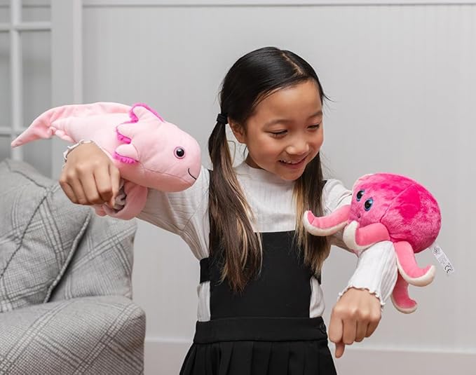 The Petting Zoo Pink Octopus Stuffed Animal Plushie Slap Bracelet, Gifts for Kids, Slapstix Sealife Animals, Pink Octopus Plush Toy, 10 inches