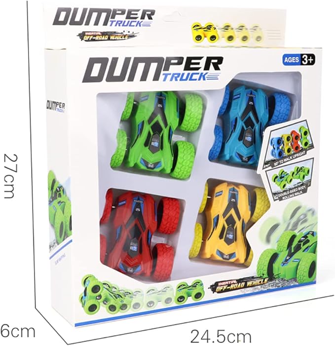 Pull Back Cars, 4 Pack Monster Toys Truck Double-Sided Friction