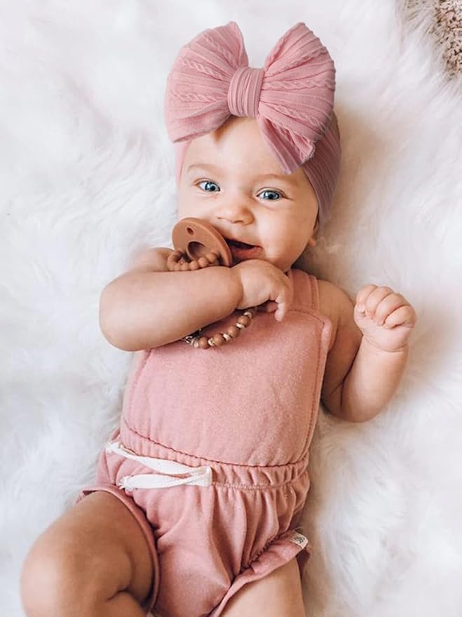 DRESHOW BQUBO Handmade Baby Headbands Soft & Stretchy Hair Bands 3 pack