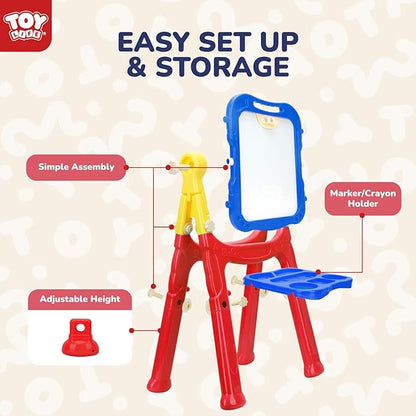 TOY Life Easel for Kids Art Easel for Toddler Easel - 4in1 Double-Sided Large Magnetic Board Kids Chalkboard Easel Drawing White Board for Kids Magnetic Letters & Numbers Birthday Gifts for Kids