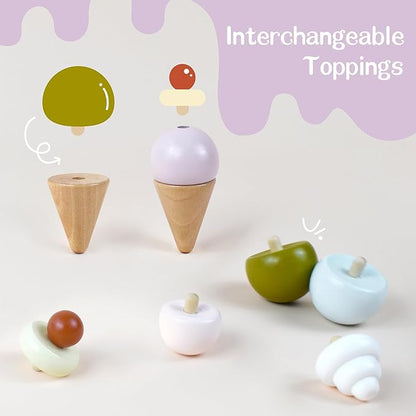 Wooden Ice Cream Toy,Pretend Play Food Toys,Play Ice Cream Counter Set for Kids,Play Kitchen Accessories for Toddlers Girls Boys Ages 3+