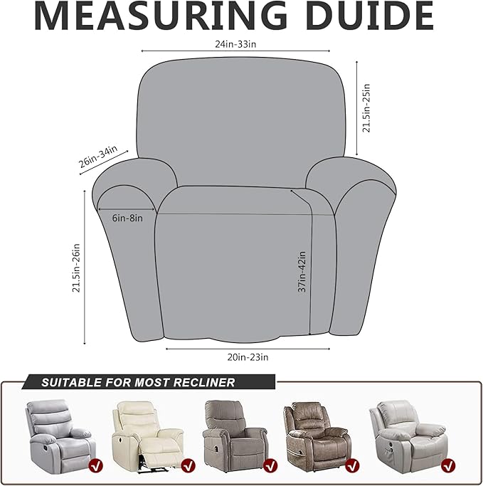 Leather Like Recliner Chair Covers Heavy Duty, 4 Pieces Lazy Boy Recliner Cover for Recliner Chair, Leather Cover for Recliner slipcovers Washable for Pets (Black Chocolate)
