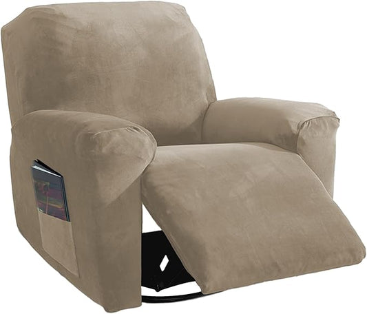 NORTHERN BROTHERS Stretchy Recliner Chair Covers, Velvet Recliner Covers, Lazy Boy Chair Cover (Khaki, XL 1 Seat)