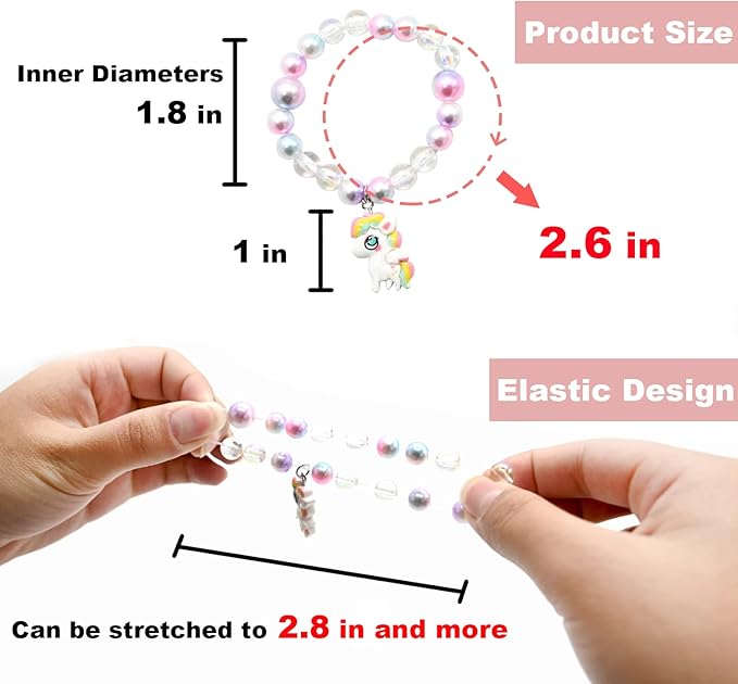 UMEELR Valentines Unicorn Bracelets with Cards ,28 Pack Princess Valentine Beaded Bracelet for Girls Kids Valentines Day Gifts Exchange Classroom Prizes Parties Goodie Bag Gifts