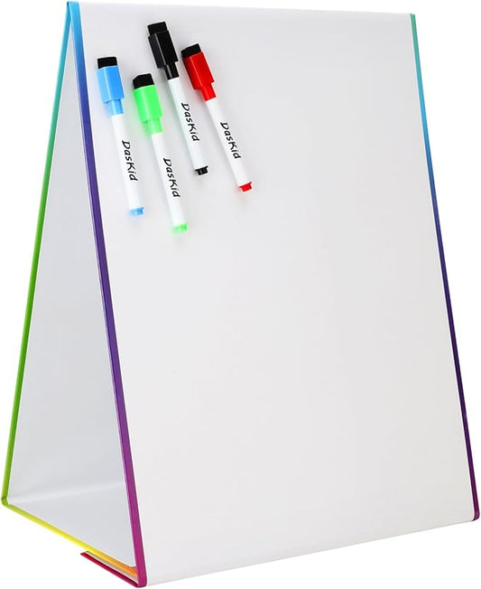 Tabletop Magnetic Easel & Whiteboard (2 Sides) Includes: 4 Dry Erase Markers. Drawing Art White Board Educational Kids Toy