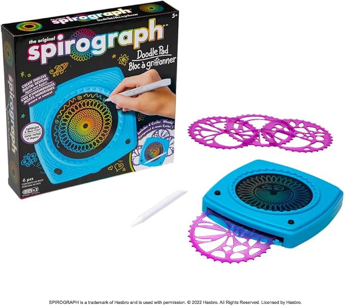 Spirograph Doodle Pad– Arts and Crafts, Scratch Art, LCD Writing Tablet for Kids, Kids Toys, Art Supplies, Drawing Kit, Spiral Art, Double-Sides Stylus, Build-in Storage, Stencils Included, Ages 5+