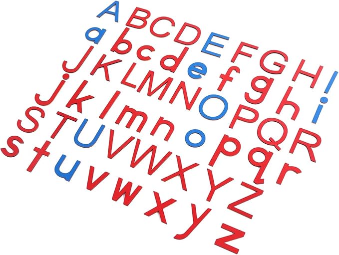 Montessori Letter Work Learning Materials Wooden Small moveable Alphabet Language Objects with Box (Red & Blue)