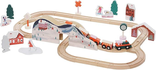 Manhattan Toy Alpine Express 49-Piece Wooden Toy Train Set 3 Years