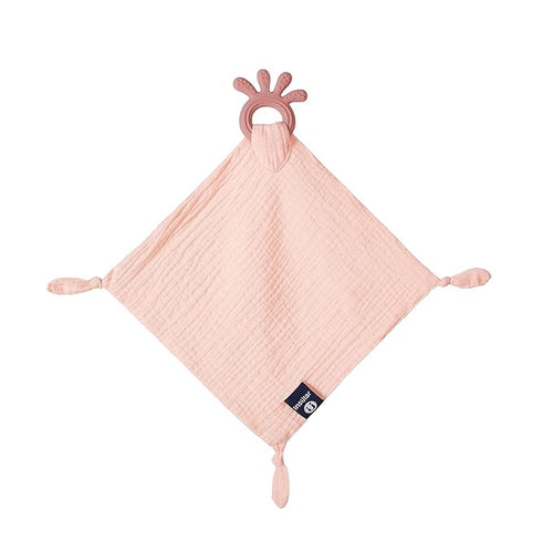 Baby Muslin Security Blanket with Food Grade Silionce Teether,Soothe Teething Toy for Boys and Girls 100% Polyester