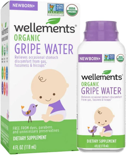 Wellements Organic Gripe Water | Relieves Occasional Stomach Discomfort from Baby Gas, Colic 4 Fl