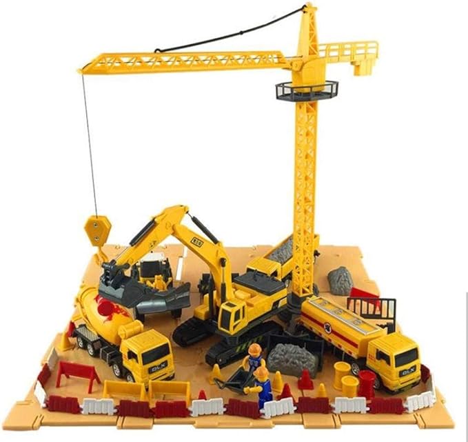 Construction Vehicles and Army Battle Site Set with Storage Container, 6 Vehicles