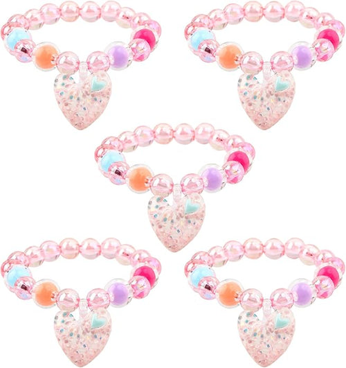 5Pcs Bracelets for Girls Kids, Cute Stretchy Bead Bracelets with Floral Bow pendant Little Girl Friendship Bracelets Costume Jewelry Princess Party Favors for Halloween, Christmas