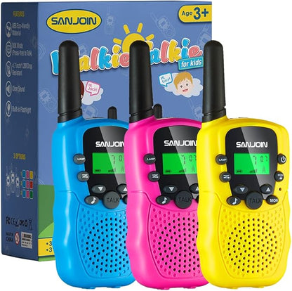 Walkie Talkies for Kids Toys for Boys Girls 4-6, 3 Miles Range Walkie Talkie to Camping, Outdoor 4 Year Old Girl Birthday Gifts for 3 4 5 6 7 Year Old Boy Girl Gifts Age 6-8 (Blue&Pink&Yellow, 3 Pack)