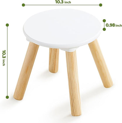 Beright Wooden Step Stool for Kids, 9 Inch Round Kids Chair fit with Sensory Table, Sturdy Sitting Stool with Assembled Four-Legged for Children Toddler, 1 Pack