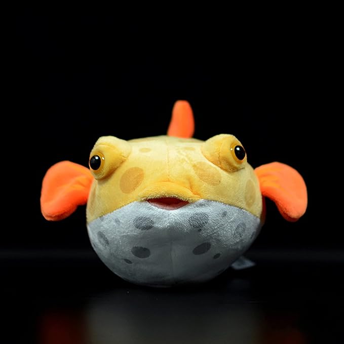 ZHONGXIN MADE Simulation Pufferfish Plush Toy - Real Life Yellow Blowfish Plush Toy Lifelike, Sea Animals Puffers Stuffed Toys Soft Aquarium Fish Dolls, Gifts for Kids, 9 Inches (Yellow)