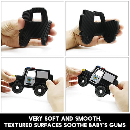 Baby Construction Vehicles Teething Toys,Food Grade Silicone Teether with One-piece Pacifier Clip Holder 3 Months+