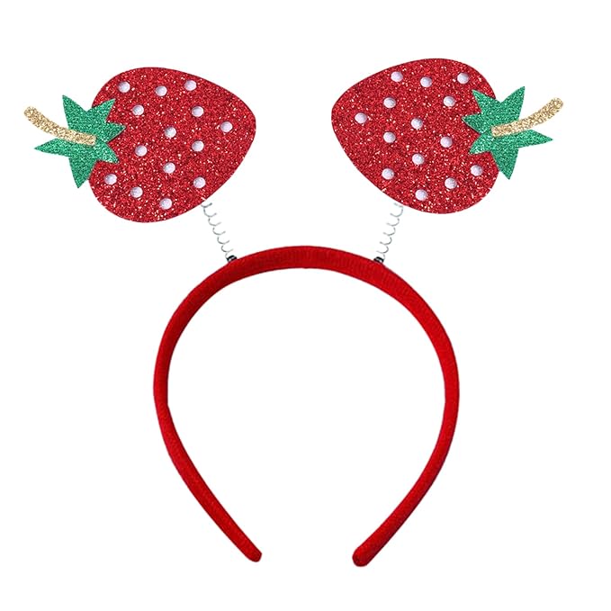 Glitter Strawberry Headband - Cute Red Hair Hoop, Hawaiian Party Hair Band Boppers