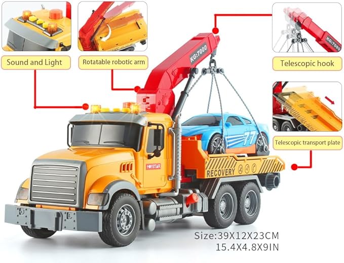 15" Tow Truck toddlers Gifts Toys Hook Friction Powered Push 3+