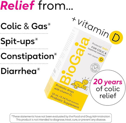 BioGaia Baby Probiotic Drops - Colic & Gas Relief + Vitamin D, 50-Day Supply