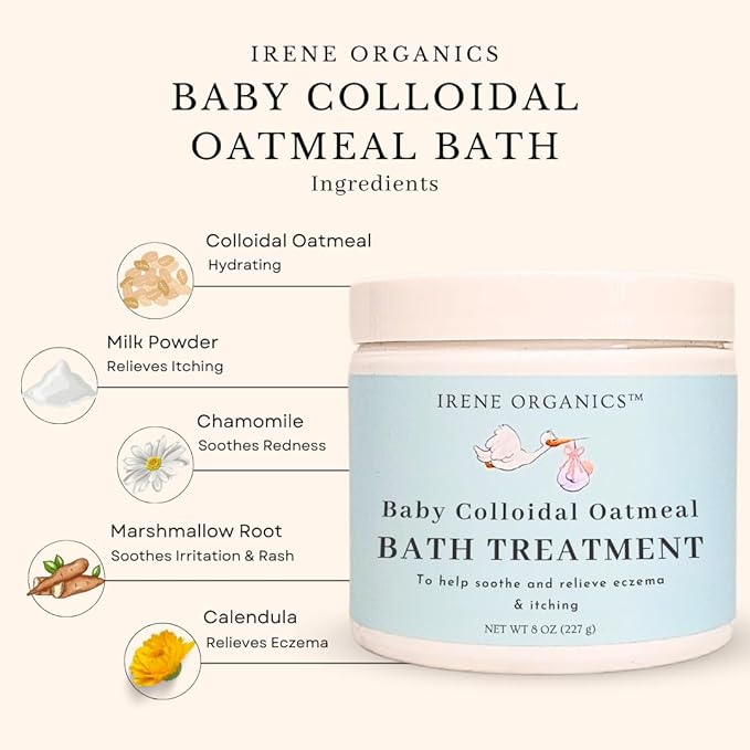 Oatmeal Baby Bath Powder by Irene Organics with Colloidal Oatmeal for Treatment of Eczema, Diaper Rash 2 Pack