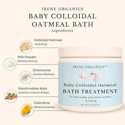 Oatmeal Baby Bath Powder by Irene Organics with Colloidal Oatmeal for Treatment of Eczema, Diaper Rash 2 Pack
