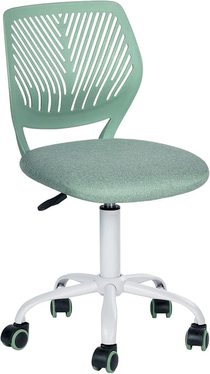 Desk Chair Armless, Kids Office Chair Compact Rolling Fabric Seating Cushion and Plastic Low-Back, Height Adjustable Small Study Computer Task Chair for Student Children Teens with Wheels, Aqua