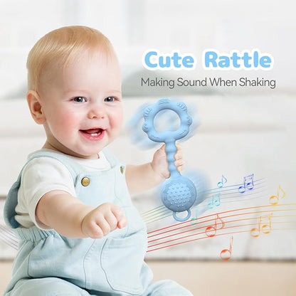 Teethers for Babies 6-12 Months, Rattles for Babies 0-6 Months 2-in-1 Rattle