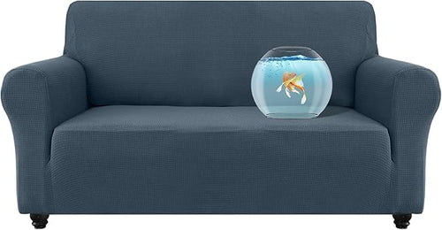 100% Waterproof Jacquard Fabric Couch Cover, Dual Layer with TPU Film, Leakproof High Elasticity Non-Slip Washable Furniture Protector for Pets, Dogs, Cats and Kids (Loveseat,Berlin Blue)
