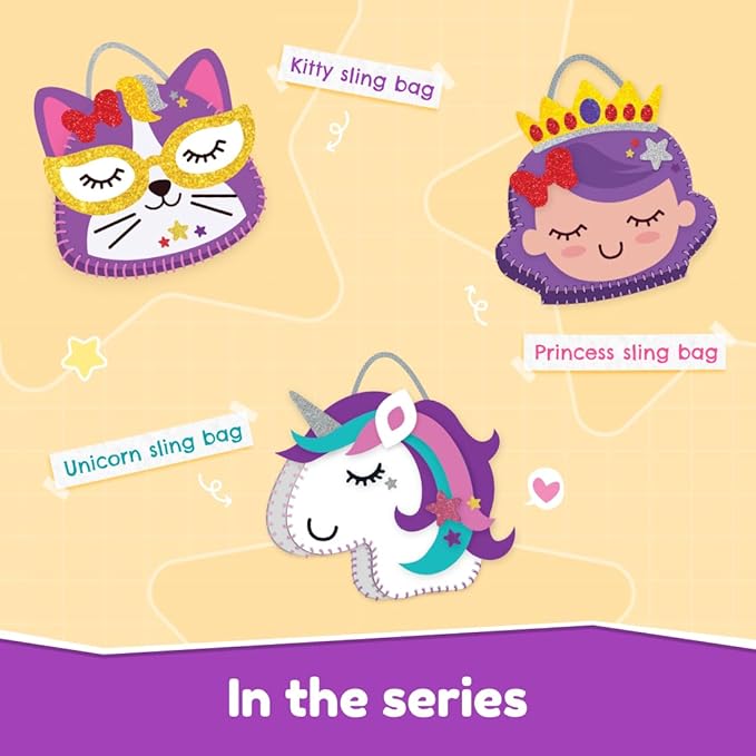 Bloomingo Art & Craft Kit - Unicorn Sling Bag: Fun Mess Free Arts & Craft Kit for Kids; Design Your Own Magical DIY Craft Bag; Birthday Gift for Girls & Boys of Multicolor
