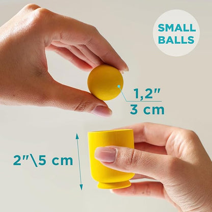 Ulanik Balls in Cups Starter Kit Toddler Montessori Toys for 1+ Year Old Kids Wooden Matching Game for Learning Color Sorting and Counting — 4 Balls, 1.18 in