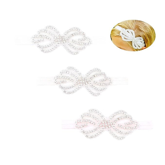 Nishine Girls White Rhinestone Flower Headband Pack Baby Christening Baptism (Crown-3 Pack)